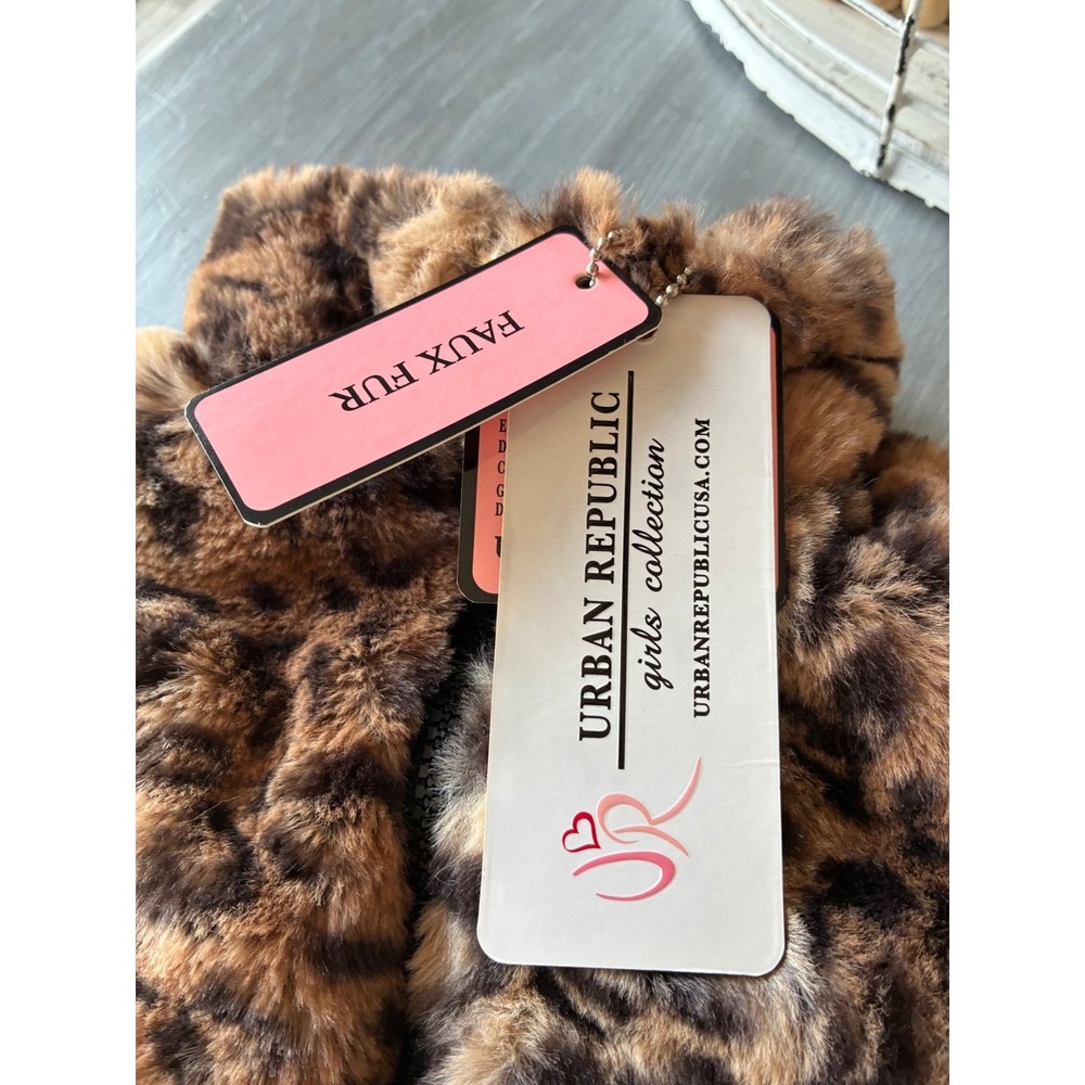 Urban Republic Girls Leopard Faux Fur Bomber Jacket Brown Black 6/9M NWT - Picture 3 of 7